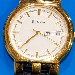 Bulova Quartz watch for men's black leather strap